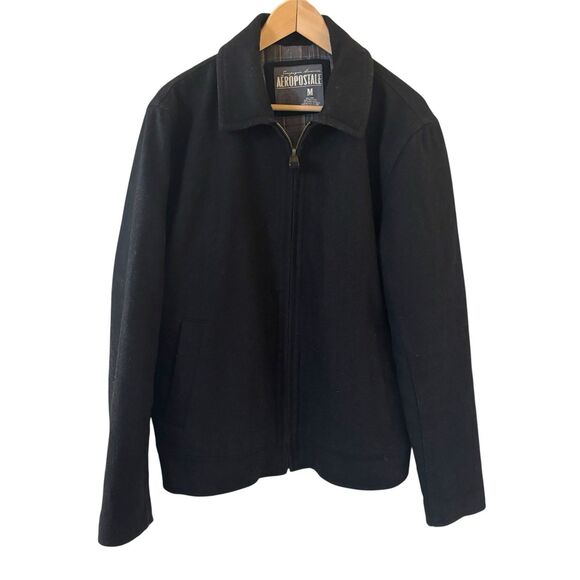 Vintage Aeropostale Compagnie Wool Jacket Size M Black Classic Outdoors Moto 90s - Picture 1 of 11